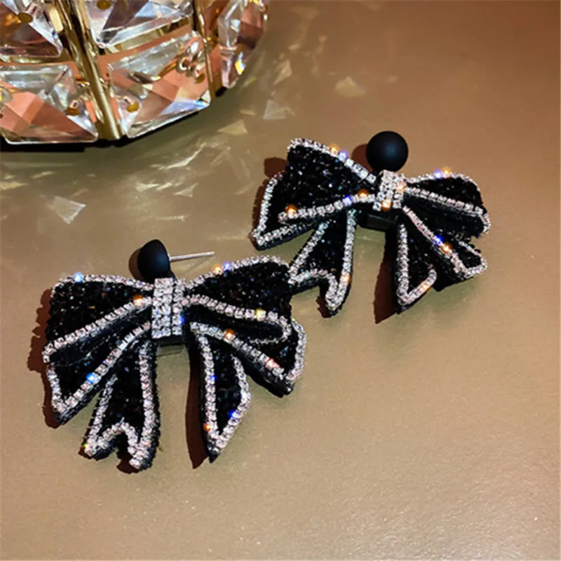 Top Trends: FYUAN Korean Style Black Bowknot Dangle Earrings For Women Rhinestone Earrings Weddings Party Jewelry Accessories Shoppable Styles - Image 3