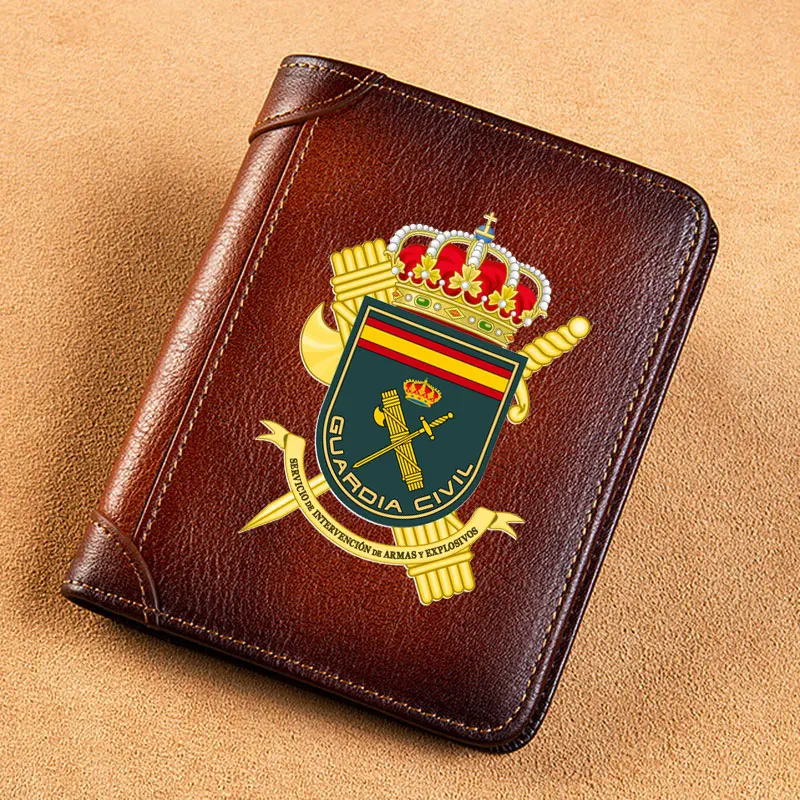 Top Trends: High Quality Genuine Leather Men Wallets Guardia Civil Symbol Printing Short Card Holder Purse Luxury Brand Male Wallet Shoppable Styles