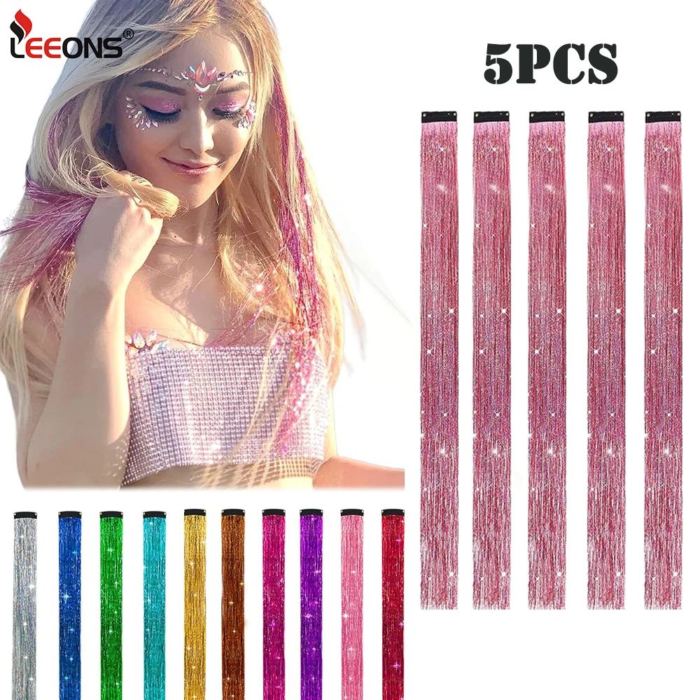 Top Trends: 5Pcs / Pack Sparkle Hair Extensions Clip In Rainbow Shiny Sparkle Hair Tinsel Heat Resistant Sparkle Hair Extensions For Braids Shoppable Styles