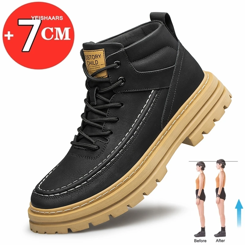 Top Trends: Big Size Men Boots Elevator Shoes High Quality Leather Ankle Boots Hidden Heels Heightening Shoes Man 7CM Masculino Taller Shoes Shoppable Styles