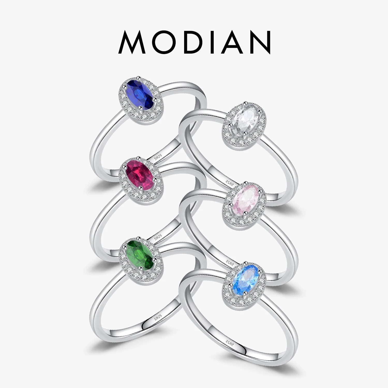 Top Trends: MODIAN Real 925 Sterling Silver Classic Elegant Oval Rainbow Colorful Zirconia Ring For Women Wedding Engagement Fine Jewelry Shoppable Styles