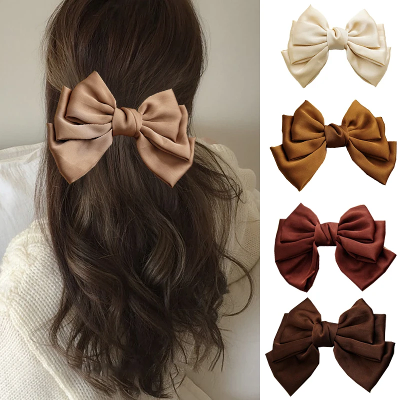 Top Trends: Elegant Big Bows Heairclips New Arrival Brown Bowknot Hairpins Elastic Ponytail Clip Hairgrip Vintage Barrettes Hair Accessories Shoppable Styles