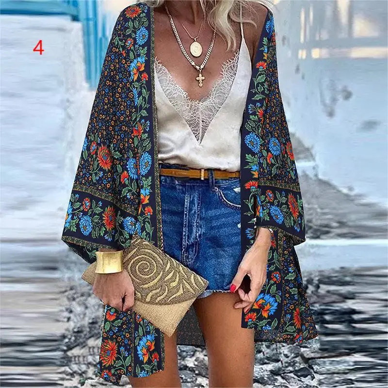 Top Trends: Bohemian Bikini Cover Up Cardigan Swimsuit Woman 2023 Summer Beach Cover Ups For Swimwear Women Tops Long Sleeved Kimonos Mujer Shoppable Styles - Image 4