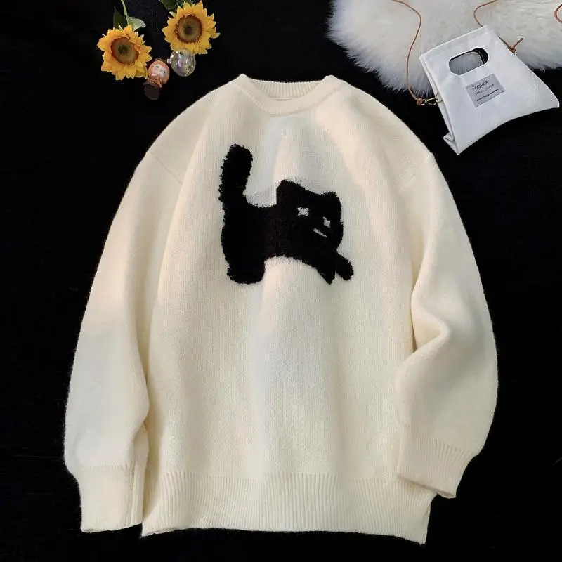 Top Trends: Fashion Korean Vintage Cute Cat Print Women Hoodie Spring Winter Y2K Warm Couple Street Hip Hop Loose Long Sleeve Hoodie Shoppable Styles