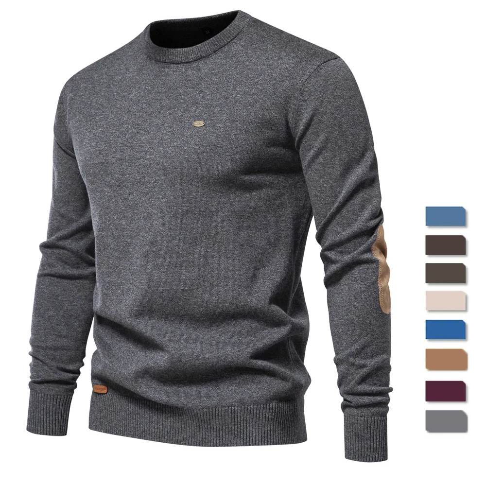 Top Trends: 2023 New Autumn Cotton Sweater For Men O Neck Patchwork Sleeve Pullovers Men Solid Color Warm Winter Mens Sweaters Shoppable Styles