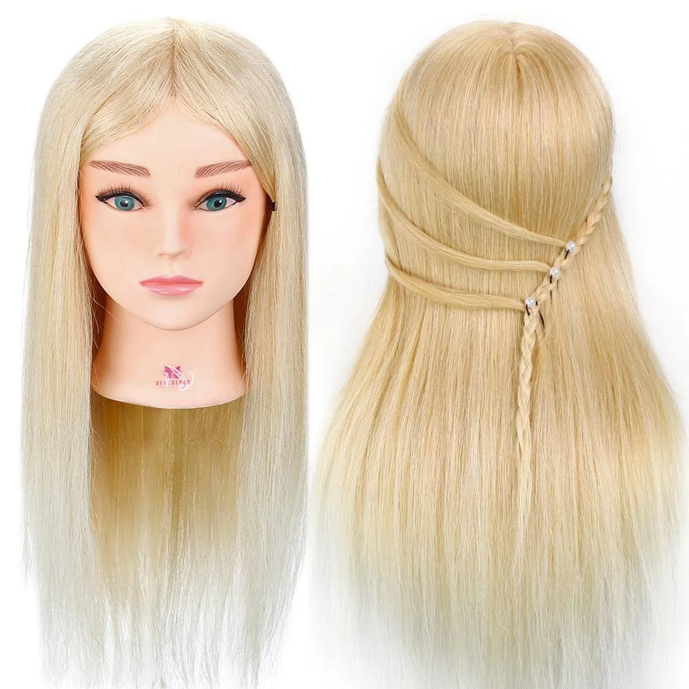 Top Trends: Hairdressing Mannequin Head 100% Real Human Hair For Hairstyles Hairdressers Curling Practice Training Head With Stand Doll Head Shoppable Styles