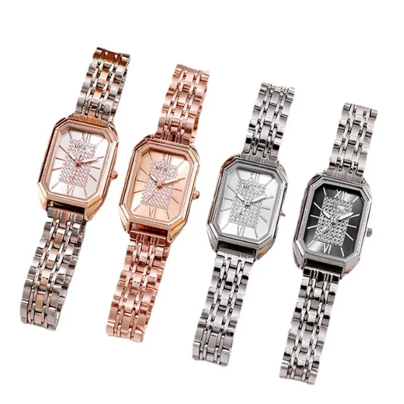 Top Trends: Rectangle Quartz Watch For Women 2023 New Women's Watch Luxury Brand Casual Fashion Steel Band Zircon Roman Numerals Wristwatch Shoppable Styles - Image 6