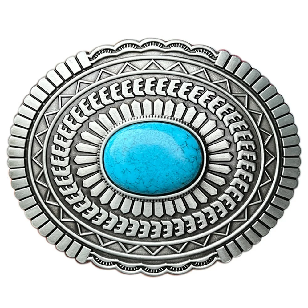 Top Trends: Oval Men Belt Buckle Western Cowboys Turquoise Ancient Mayan Culture Brand Design Metal Hebilla Cinturon Hombre Dropshipping Shoppable Styles