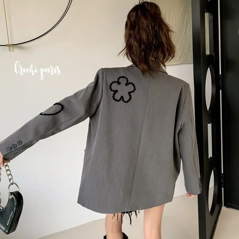 Top Trends: Vintage Oversized Women Blazers Long Sleeves Suit Jacket Flowers Embroidery Luxury Designer Clothing Coats Y2k Harajuku Shoppable Styles - Image 2