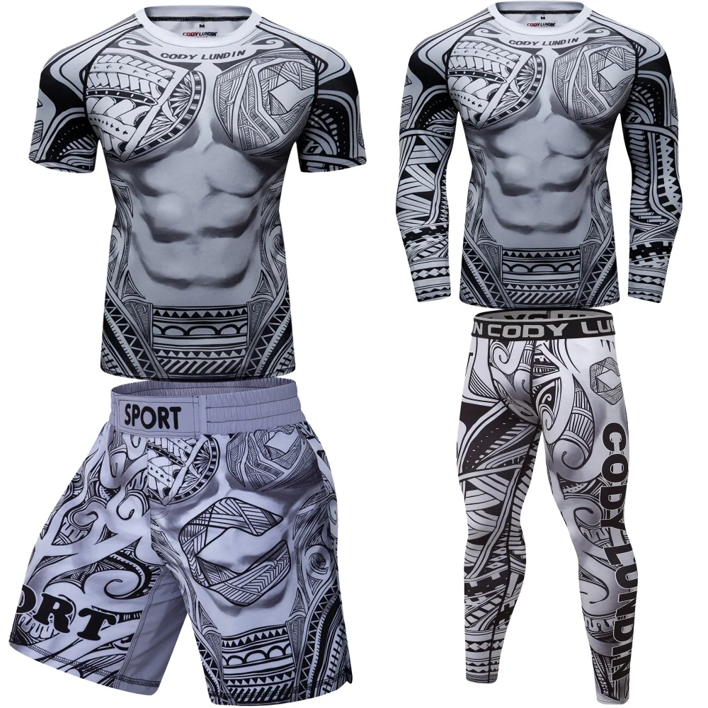 Top Trends: Men's Sport Compression Suit Running Set MMA Boxing Shorts Rashguard Workout Gym Clothing Sportswear Training Fitness Tracksuit Shoppable Styles