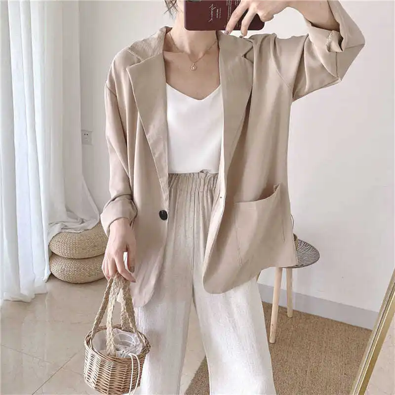 Top Trends: Blazers Spring Summer Thin Korean Elegant Fashion Loose Casual Office Lady Solid Color Notched Women's Clothing Simplicity Tops Shoppable Styles - Image 4