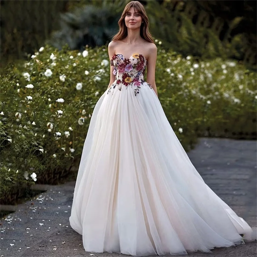 Top Trends: Amanda Colorful Embroidered Wedding Dress For Women Bride Sweetheart Backless Pastoral Marriage Bridal Flower Dresses Shoppable Styles