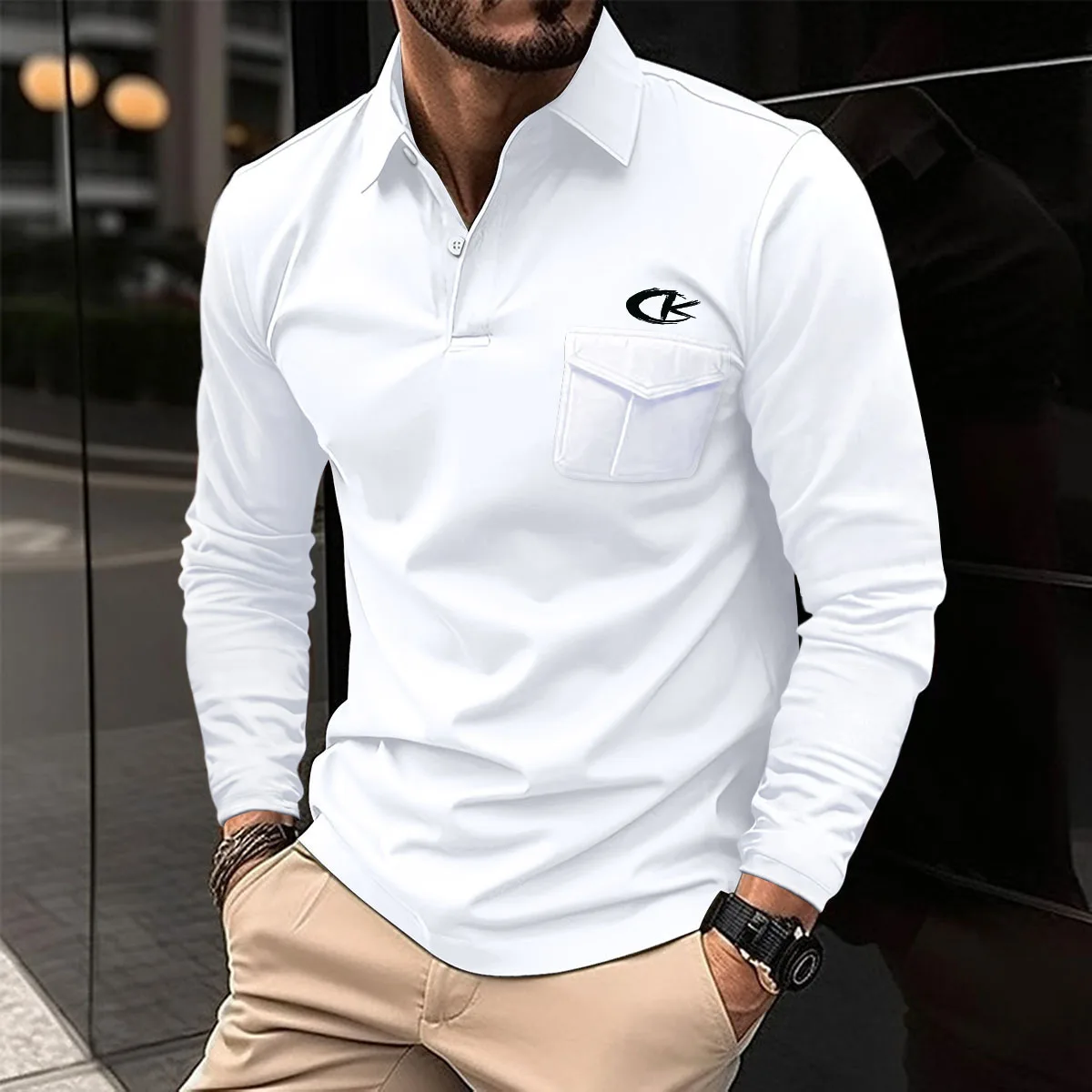 Top Trends: 2023 Autumn / winter New Men's Long Sleeve Casual Solid Color Breathable Lapel Sports Large Size Polo Shirt Men's Top S--3XL Shoppable Styles - Image 3