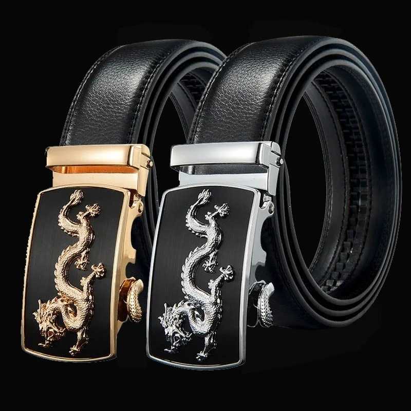 Top Trends: Men Automatic Buckle Belts New Fashion Brand Designer Dragon Leather Belts For Business Men Luxury Black Strap Waistband Shoppable Styles