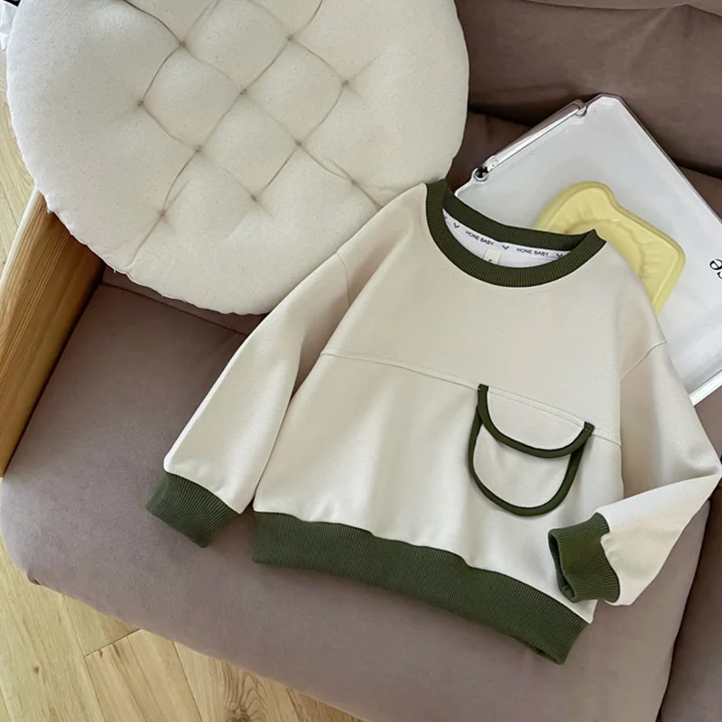 Top Trends: 2 To 10 Years , 2024 Autumn Children's Sweatshirts For Baby Boys Pullover Sweatshirt Children Clothings Beige Green Top Hoodie Shoppable Styles - Image 4