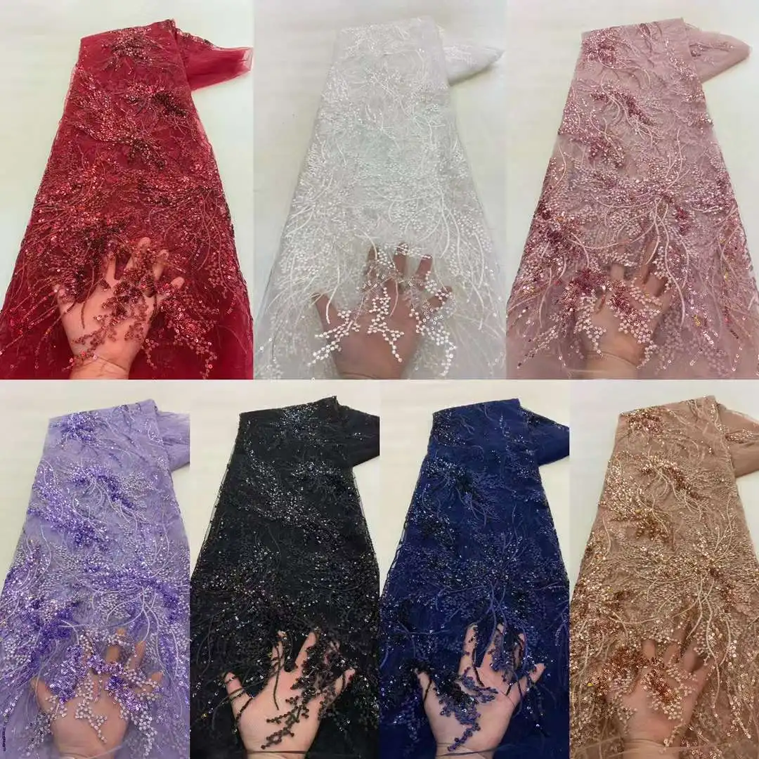 Top Trends: Nigerian Sequins Mesh Lace Fabric 2023 High Quality Lace African Lace French Tulle Embroidery Lace Fabrics For Party Dress Sew Shoppable Styles - Image 3