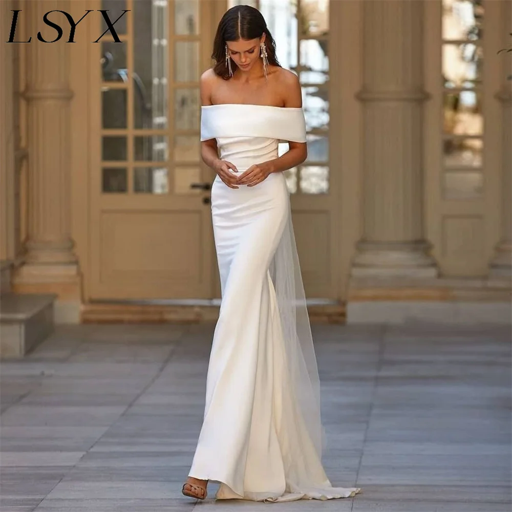 Top Trends: LSYX Elegant Off Shoulder Backless Mermaid Wedding Dress For Women 2024 Simple Crepe Sweep Train Minimalism Bridal Gown Shoppable Styles