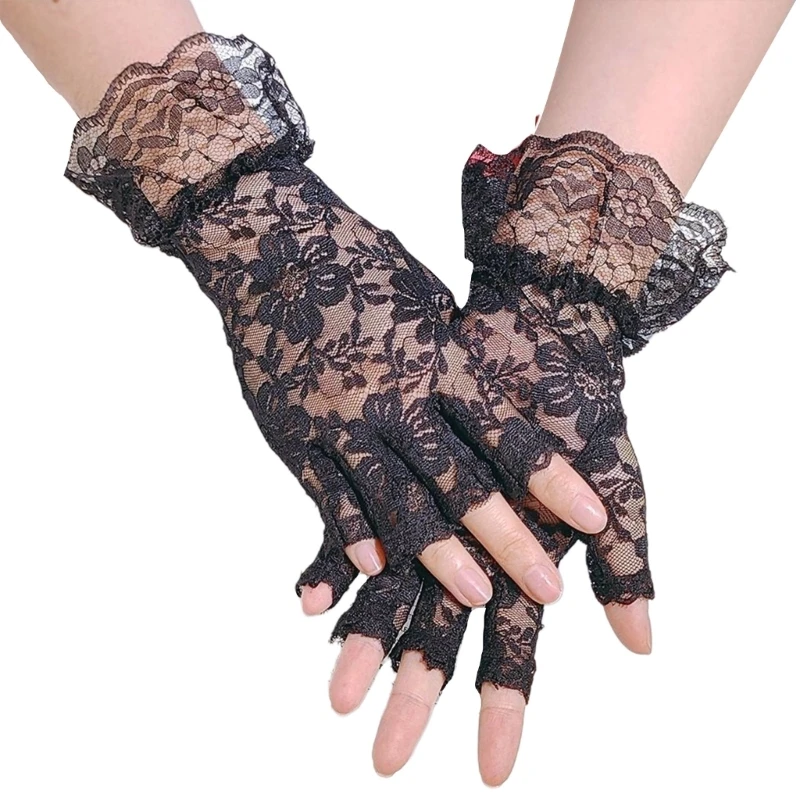 Top Trends: Sexy Elastic Lace Gloves With Floral Decor Summer Cycling Driving Hollow Out Fishnet Delicate Women Half Finger Gloves Shoppable Styles