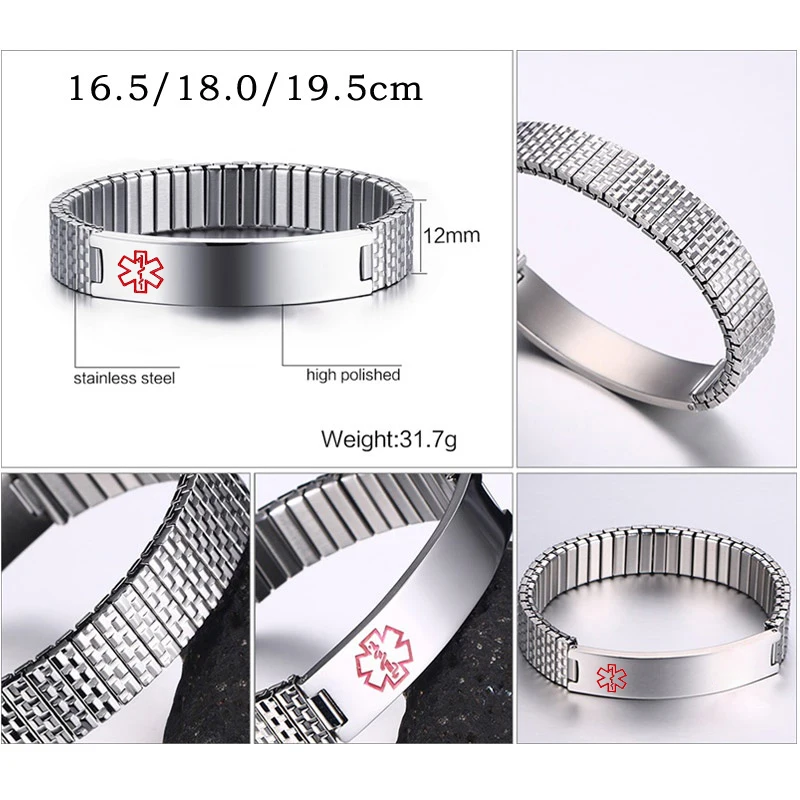 Top Trends: Personalized Medical Alert Bracelet Stainless Steel Engraved DIABETES Emergency Rescue Bracelet Wristband Shoppable Styles - Image 2