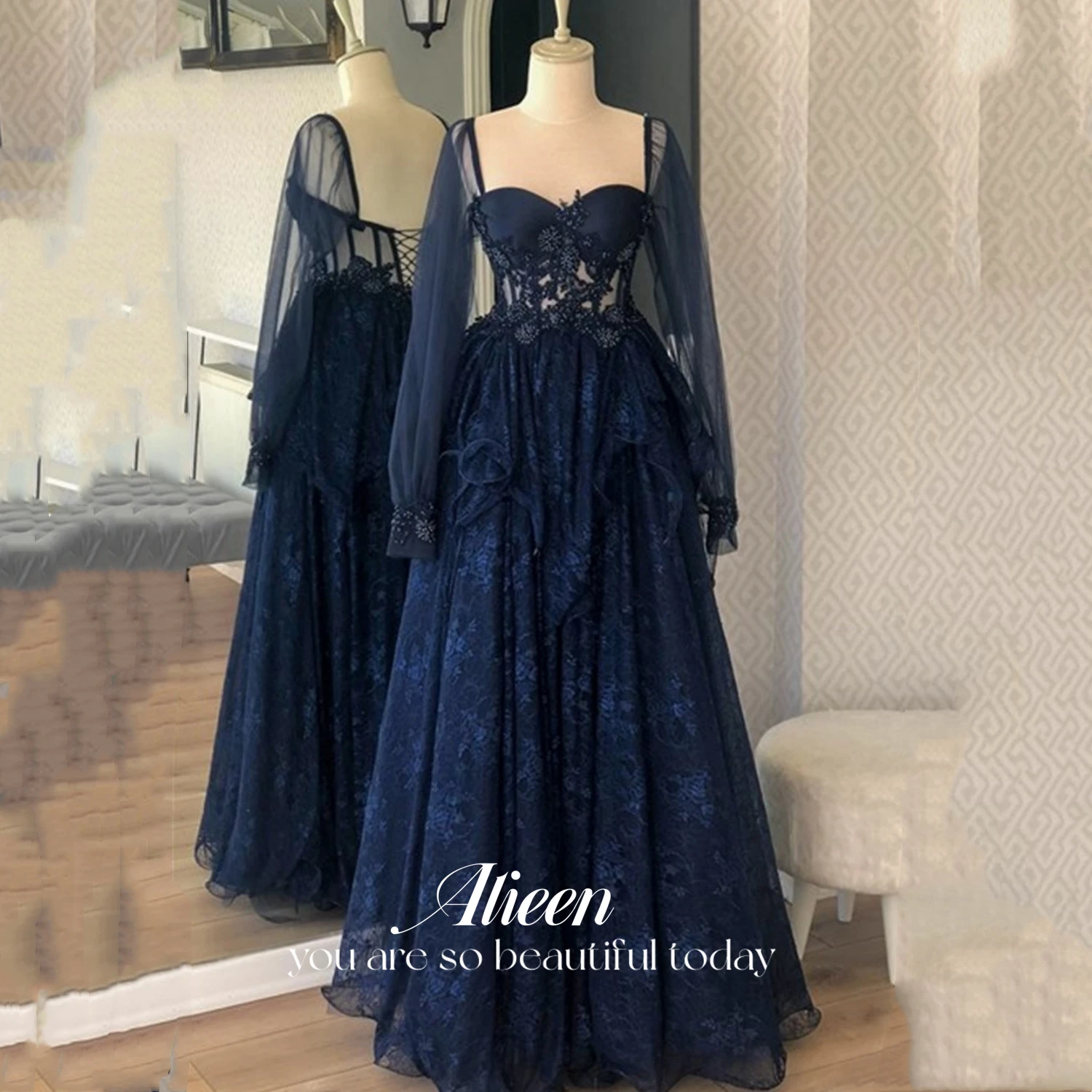 Top Trends: Aileen Lace Dresses Gala Princess Dress Sweetheart Women&#039;s Evening Dress Party Evening Elegant Luxury Celebrity Navy Blue 2024 Shoppable Styles