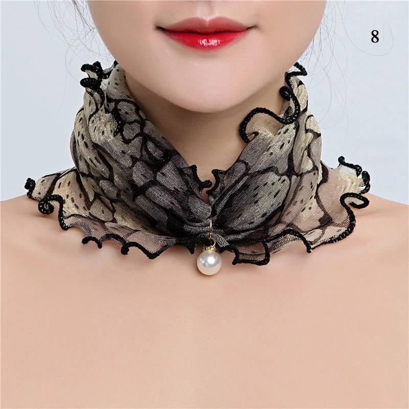 Top Trends: Fake Pearl Pendant Neck Collar Organza Elastic Small Scarf Female Ruffle Scarf Neck Cover Sun Protection Bib Scarves Headband Shoppable Styles