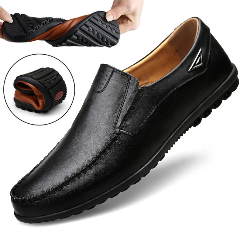 Top Trends: Genuine Leather Men Casual Shoes Luxury Brand 2023 Mens Loafers Moccasins Breathable Slip On Black Driving Shoes Plus Size 37-47 Shoppable Styles