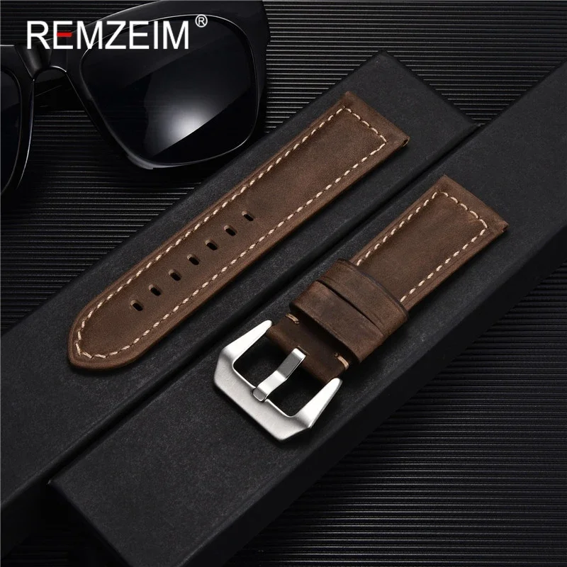 Top Trends: New Style Men 20 22 24 26mm Leather Watchband Vintage Crazy Horse Skin Strap Universal Watch Accessories Replacement Band Shoppable Styles