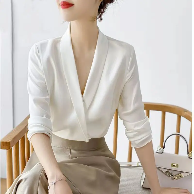 Top Trends: Stylish Female Notched Long Sleeve Elegant Shirt 2023 Spring New Women's Clothing Solid Color Work Wear Ladies Commuter Blouses Shoppable Styles