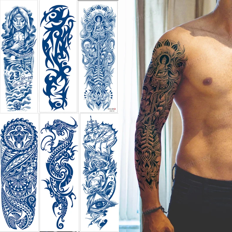 Top Trends: Large Full Arm Sleeve Tattoo Dragon Mechanical Waterproof Temporary Tatoo Sticker Juice Lasting Men Women Geometric Fake Tattoo Shoppable Styles