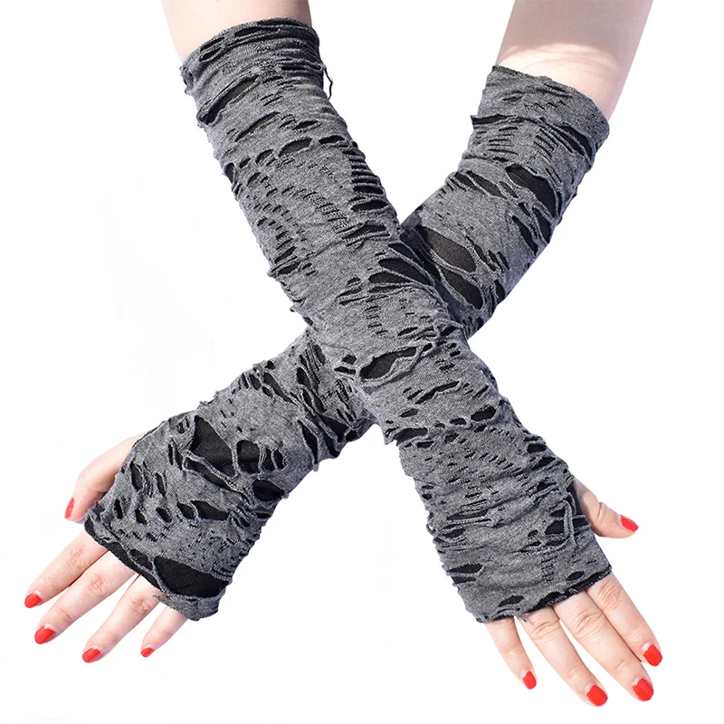 Top Trends: Casaul Broken Slit Gloves Sexy Gothic Fingerless Gloves Halloween Gloves Black Ripped Holes Decor Cosplay Gloves For Adults Shoppable Styles