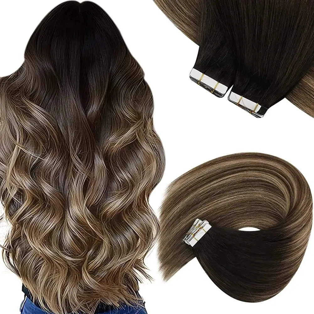 Top Trends: VeSunny Tape In Human Hair Extensions Black Balayage Human Hair Black Ombre Dark Brown Balayage Caramel Blonde Straight Hair Shoppable Styles