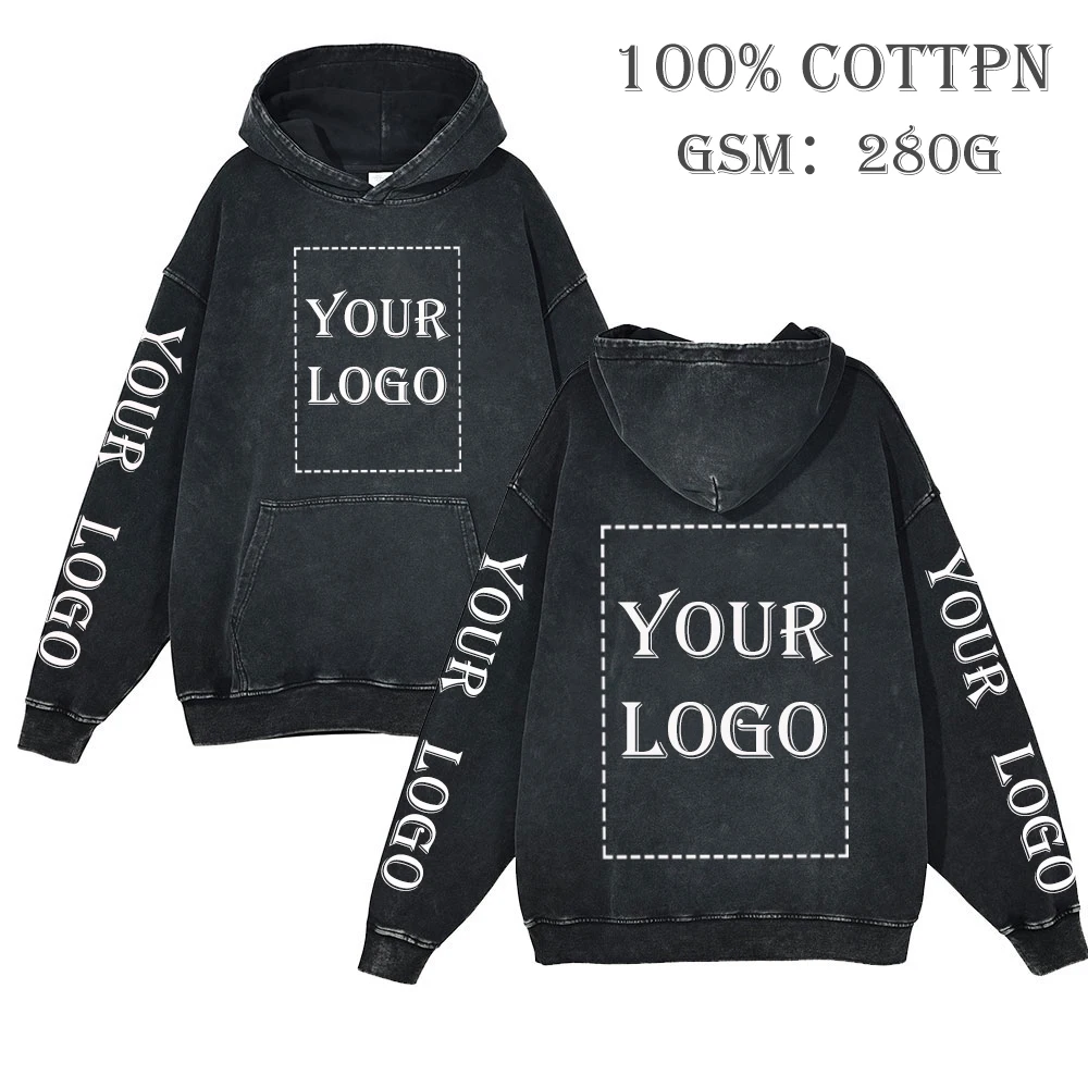 Top Trends: Your Own Design Brand Logo / Picture Custom Hoodies Vintage Acid Wash Cotton Men Women Casual Cartoon Text Print DIY Sweatshirts Shoppable Styles