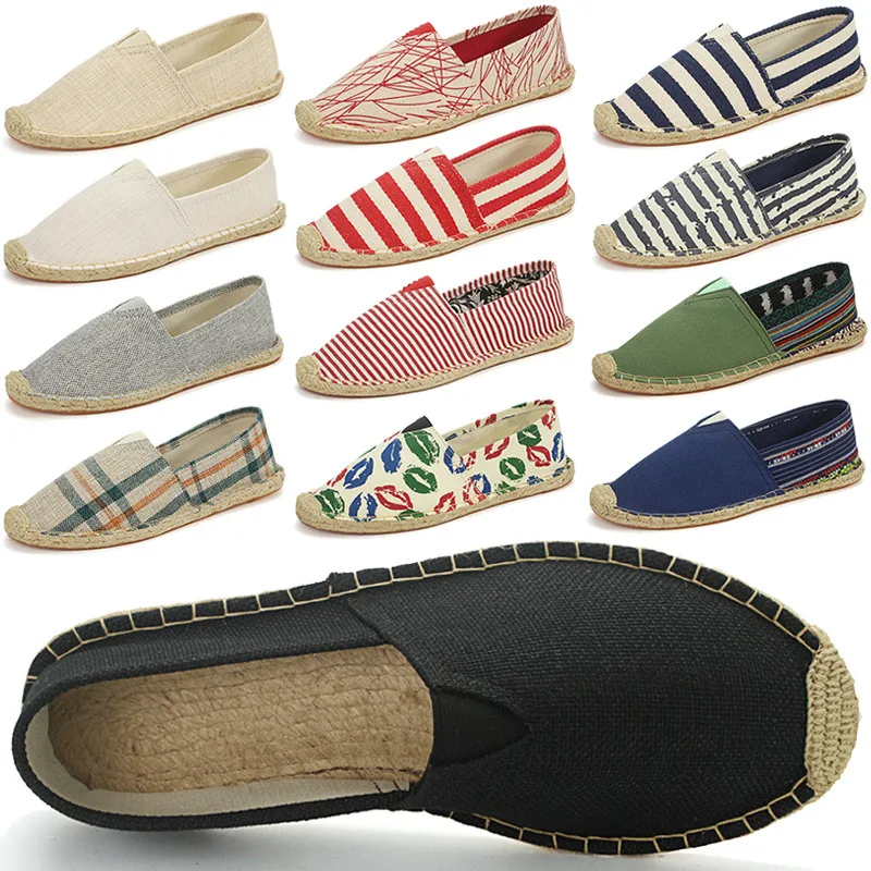 Top Trends: 2022 Summer Autumn Men Canvas Shoes Breathable Men&#039;s Casual Shoes Slip-On Hemp Shoes Graffiti Espadrilles Women Footwear Flats Shoppable Styles