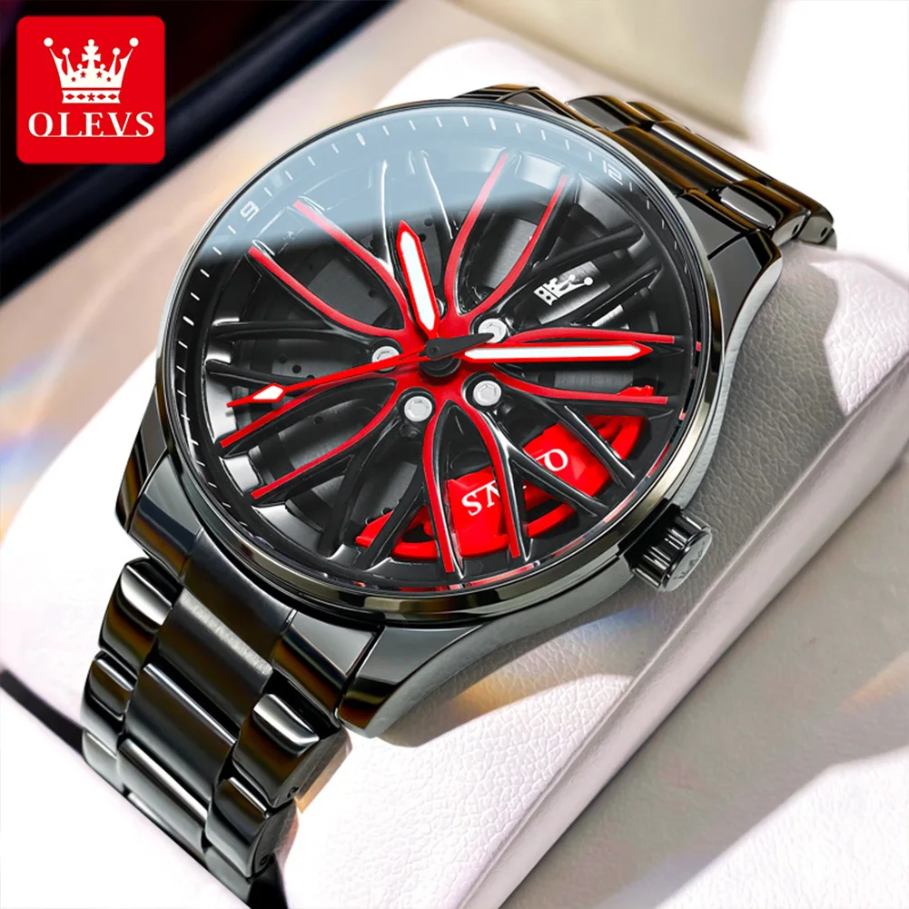 Top Trends: OLEVS Watch For Men 360° Rotary Dial Sport Car Rim Wheel Hub Waterproof Luminous Fashion Stainless Steel Men&#039;s Quartz Wristwatch Shoppable Styles