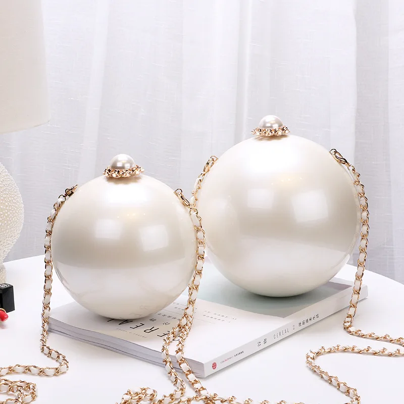 Top Trends: Luxury Women Round Ball Bag Evening Bag Pearl Design Exquisite New Fashion Lacquer Beige For Ladies Party Wedding Crossbody Bag Shoppable Styles - Image 3