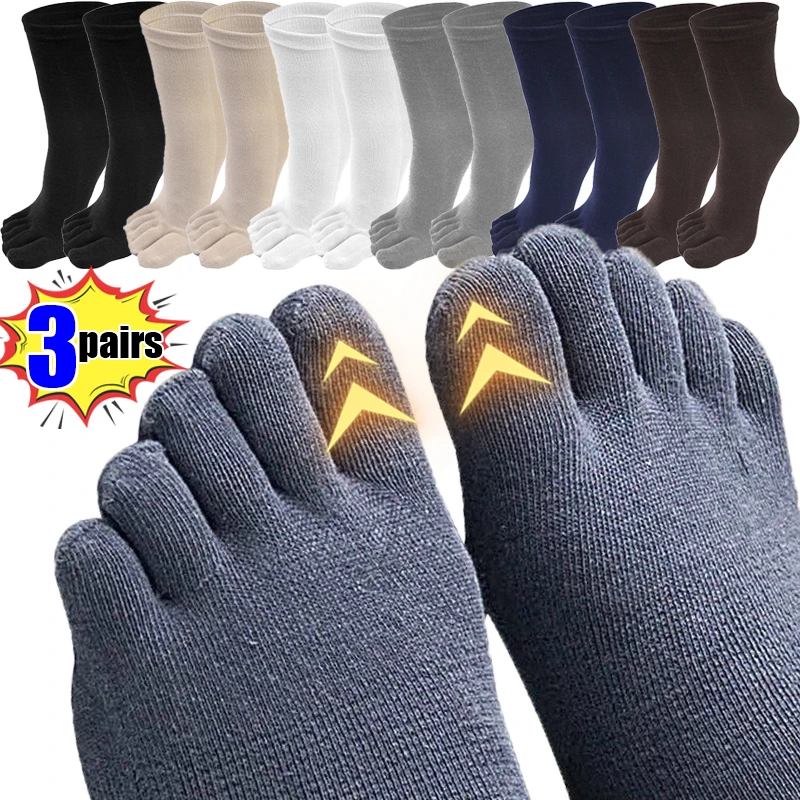 Top Trends: 3pairs Five Finger Socks Men Breathable Sports Five-toe Long Socks Solid Casual Middle Tube Cotton Stocking Sweat Deodorant Sox Shoppable Styles