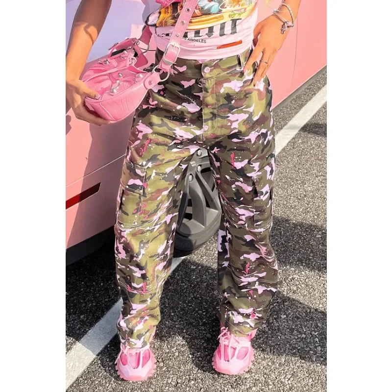 Top Trends: Camouflage Pocket Cargo Pants Women 2023 Autumn New Fashion High Waist Button Fly Loose Straight Leg Pants Y2K Streetwear Shoppable Styles - Image 2