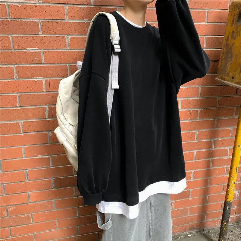 Top Trends: Fake Two-piece Hoodie Loose BF Harajuku Lazy Style Spring Autumn New Long Sleeve Solid T Shirt Tops Casual Fashion Women Clothes Shoppable Styles - Image 5