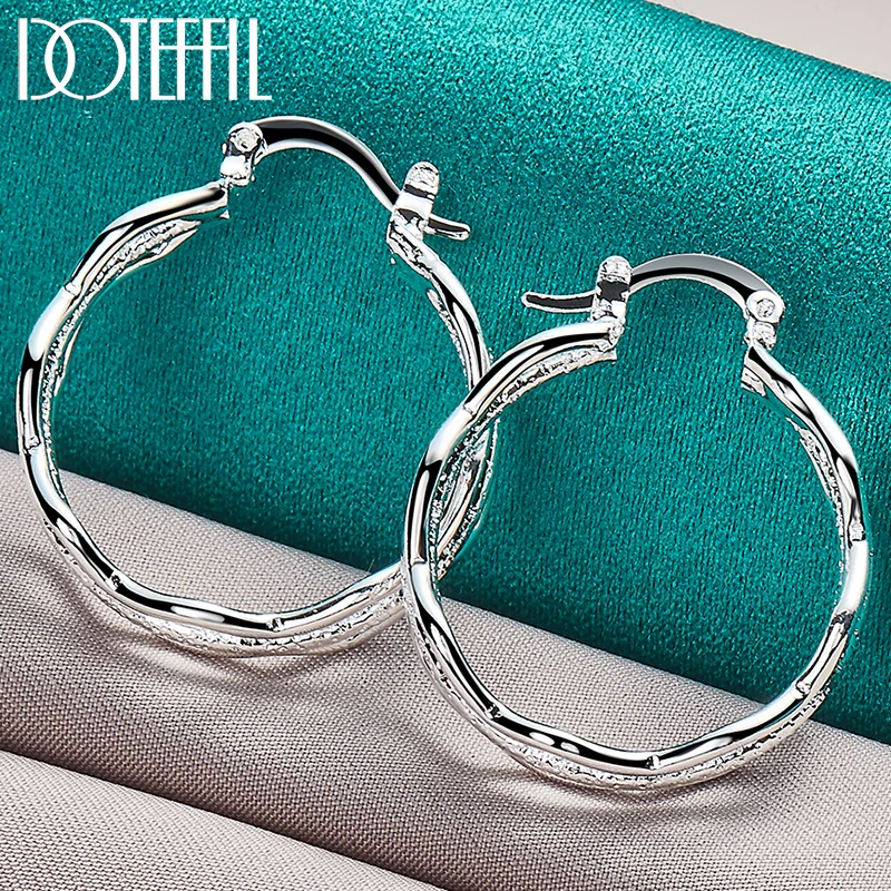 Top Trends: DOTEFFIL 925 Sterling Silver Rpple Hoop Earring For Charm Women Jewelry Fashion Wedding Engagement Party Gift Shoppable Styles