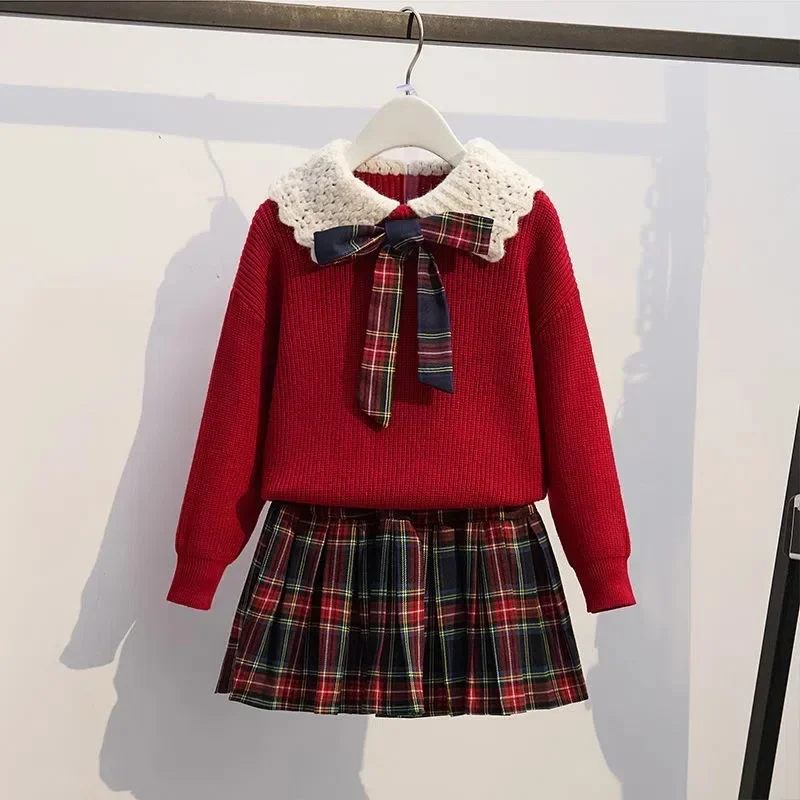 Top Trends: Teenage Girls JK Suit Clothing Winter Children Knitted Lapel Sweater Plaid Pleated Skirt Autumn School Clothes Trend Shoppable Styles