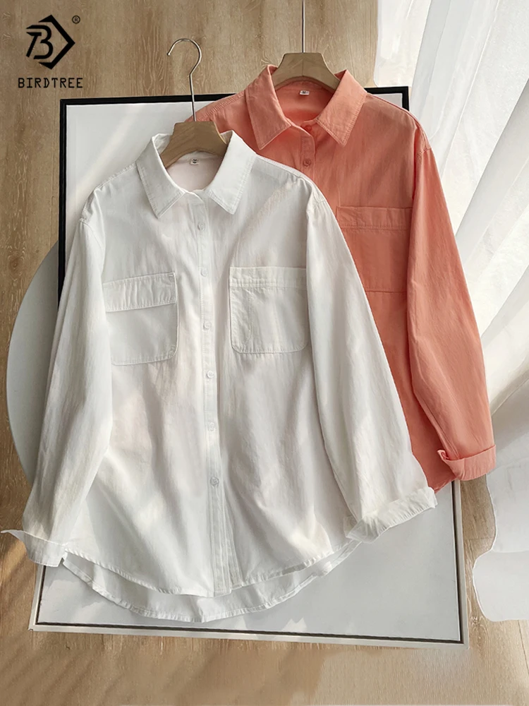 Top Trends: 2022 Autumn Women Oversize Cotton White Shirt Batwing Sleeve Pockets Turn-Down Collar Blouse Loose Causal Office Wear Basic Tops Shoppable Styles