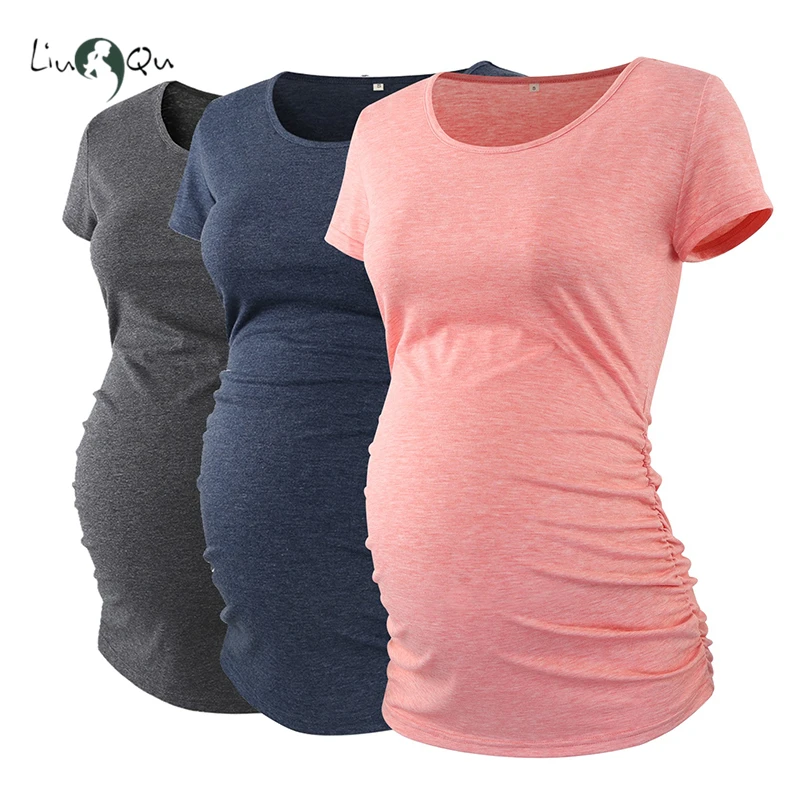 Top Trends: LIU &amp;QU Maternity Clothes Pregnant Top V Neck Side Ruched Maternity T Shirts Womens Clothing Pregnancy Tee Shirt Ropa Mujer S-XL Shoppable Styles