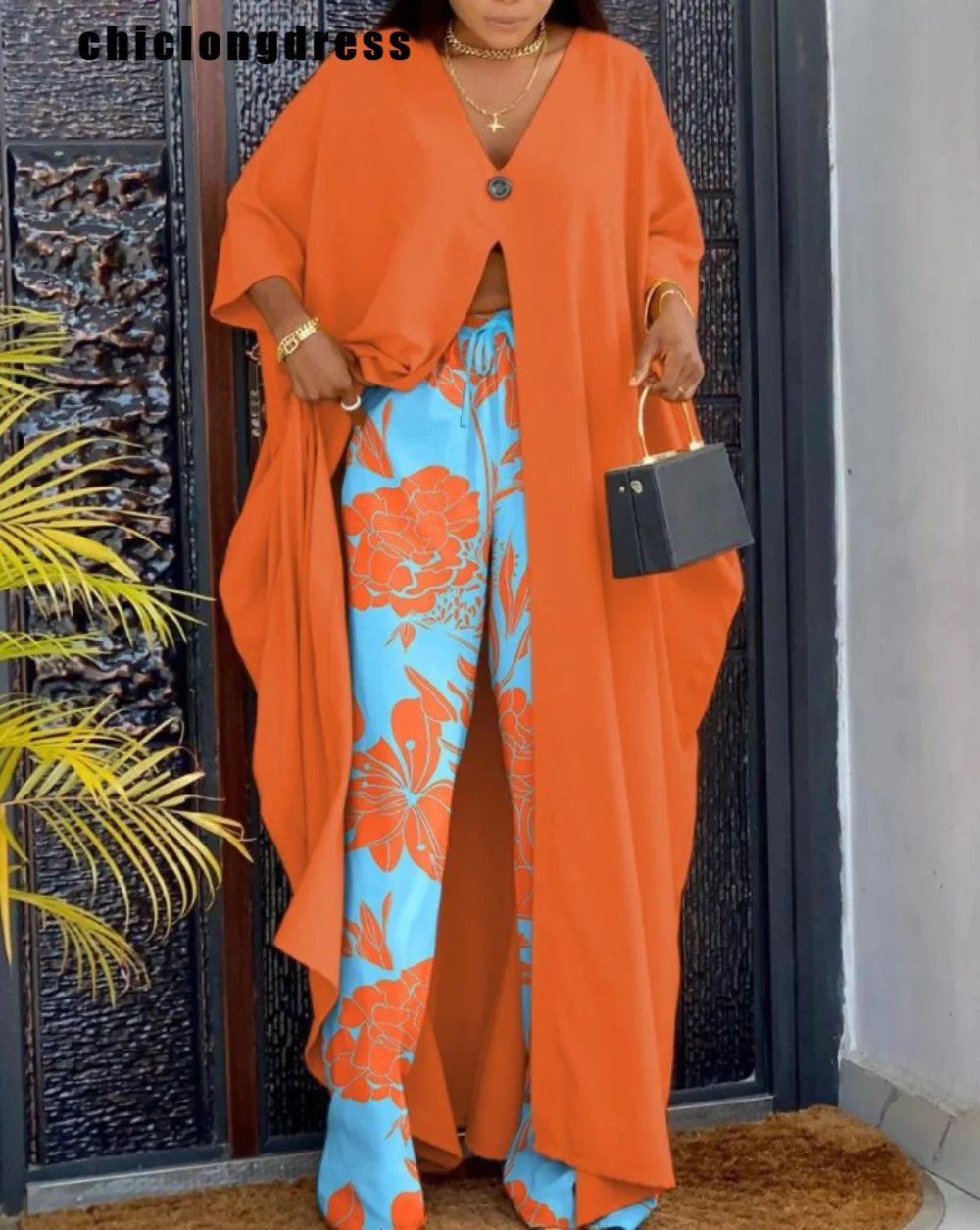 Top Trends: Spring Fashion Printing Loose Two Piece Set Women Casual One-button Long Split Top Wide Leg Pants 2 Piece Suit Women Shoppable Styles