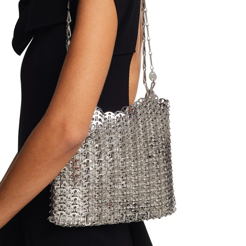 Top Trends: Fashion Silver Metal Sequins Women Shoulder Bags Designer Metallic Chains Crossbody Bag Luxury Evening Party Small Purses 2023 Shoppable Styles