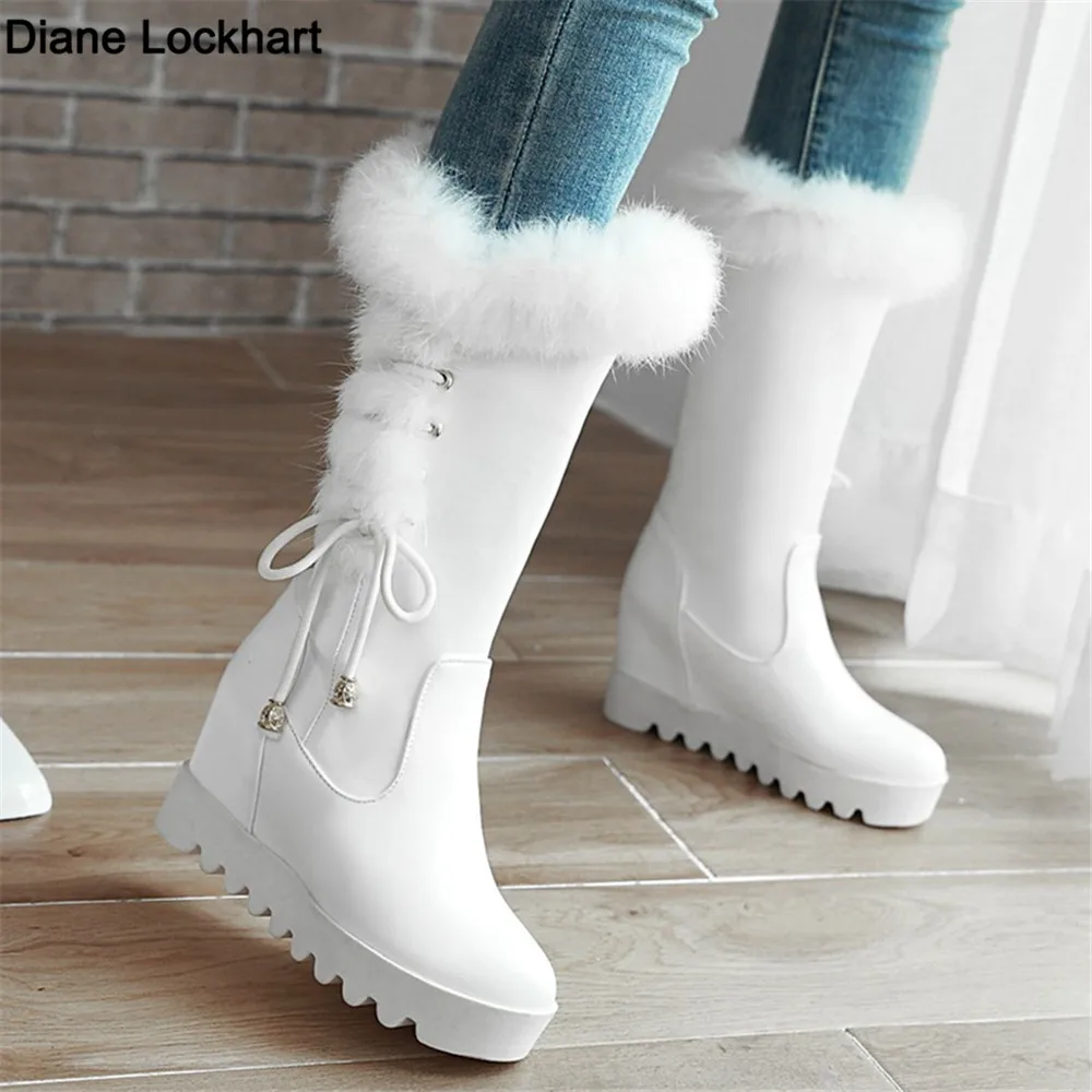 Top Trends: 2023 Winter Womens Snow Boots Warm Fur Mid Calf High Boots Lace-up Female Shoes Female Cute Padded Boots Zapatos De Mujer 33 Shoppable Styles