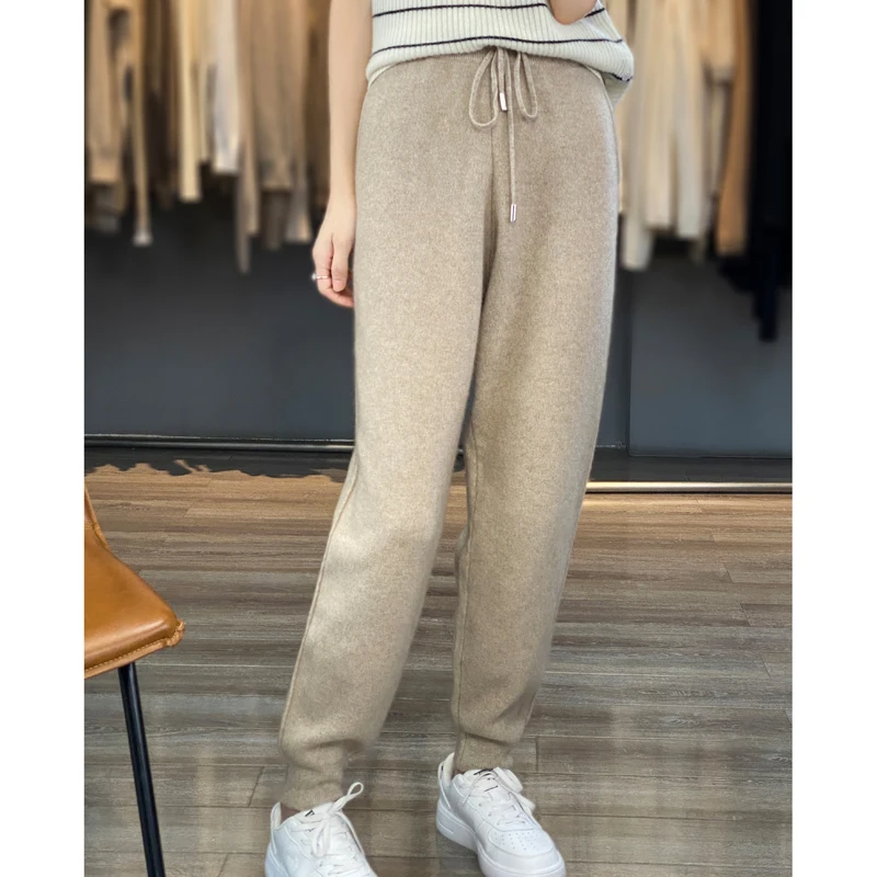 Top Trends: 100% Merino Wool Cashmere Women&#039;s Knitted Wool Pants In Autumn And Winter New Elastic Waist Fashion Feet Pants. Shoppable Styles