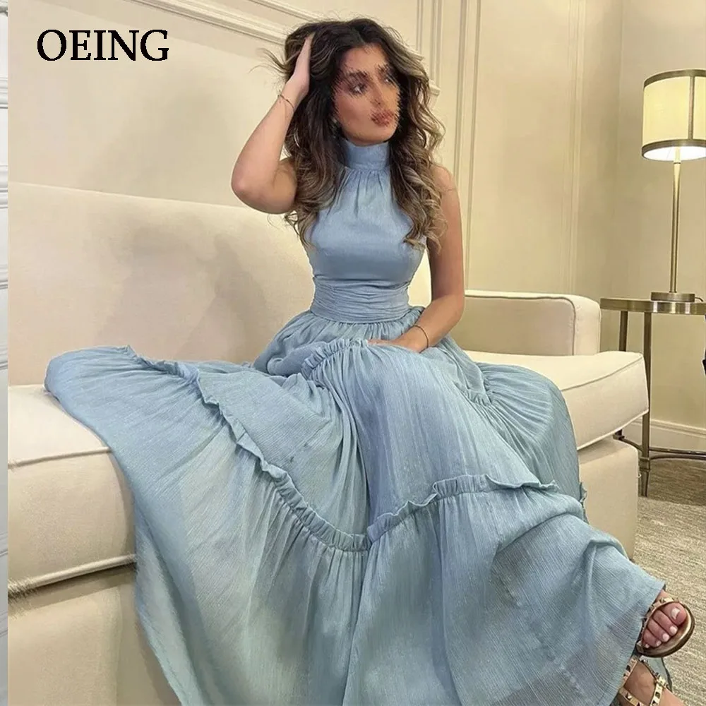 Top Trends: OEING Light Blue Tulle Evening Dress Simple Tiered Pleat Prom Gown Floor Length Women Dresses For Formal Occasion Princess Gowns Shoppable Styles