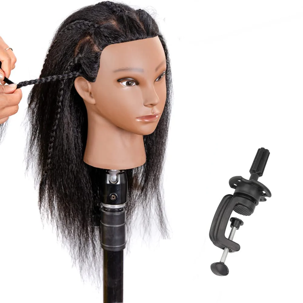 Top Trends: Women African Mannequin Head With 100% Real Hair For Styling Braiding Professional Afro Training Hairdressing Hairart Head Stand Shoppable Styles