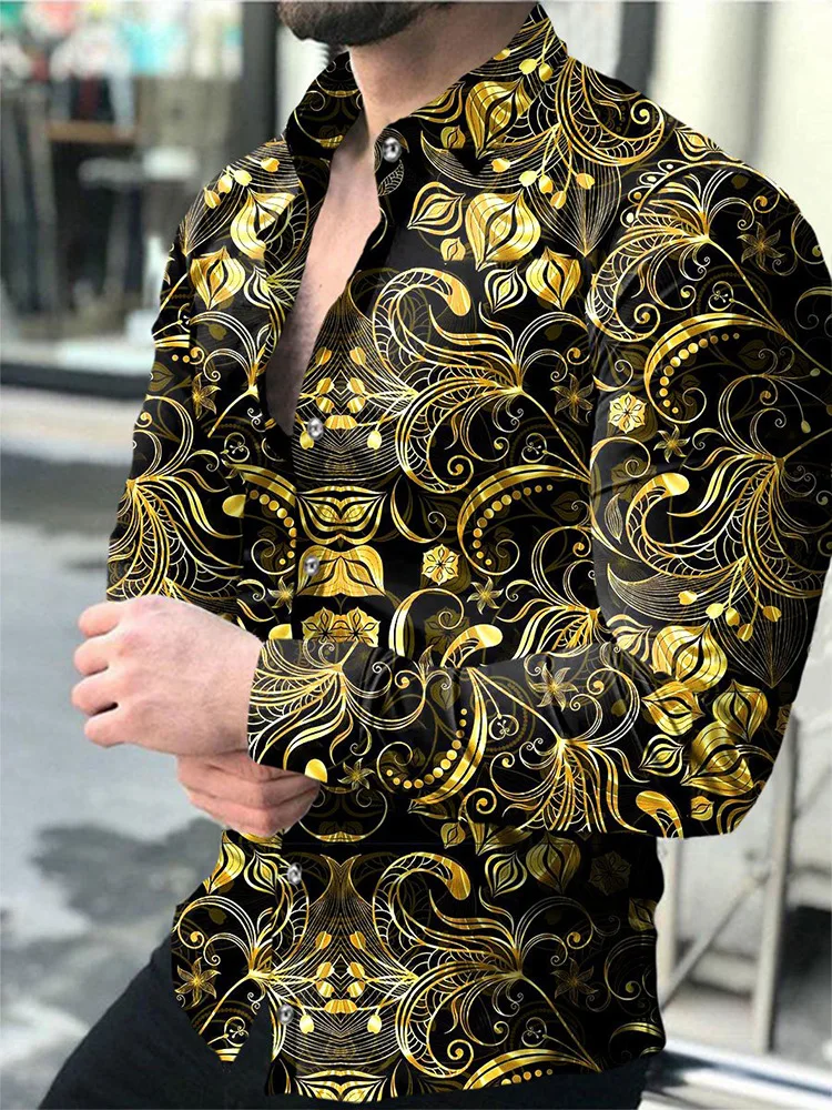 Top Trends: Hawaiian Shirts Luxury Golden Graphic Shirts Men Fashion Shirt Long Sleeve Cuba Lapel Beach Blouse Men Clothing Turn Over Shoppable Styles - Image 5