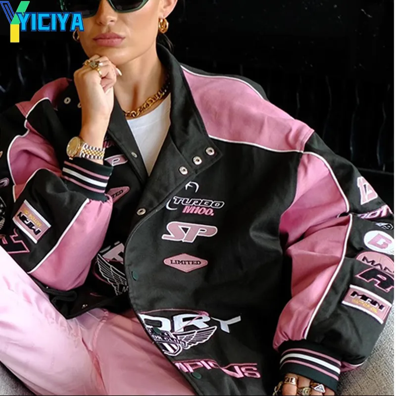 Top Trends: YICIYA Jacket Bomber Women Winter New Outerwear Oversize Printed Y2k Vintage Varsity Baseball Jackets Racing American Jacket Top Shoppable Styles